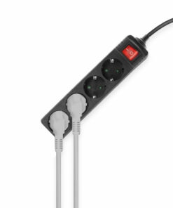 ACT Stekkerdoos met lichtgevende schakelaar, 4 sockets, 2 m, zwart Netwerkkabel - Afbeelding 2