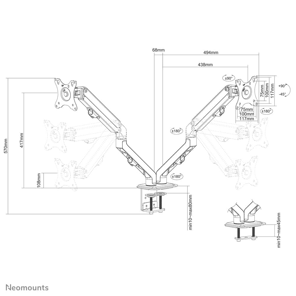 Neomounts FPMA-D650DBLACK Monitorarm 17-27" - mechanische veer