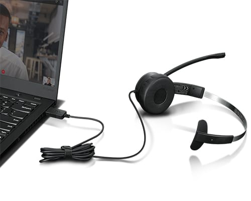 Lenovo 100 Mono Headset Bedraad Hoofdband Kantoor/callcenter USB Type-A Zwart - Afbeelding 4