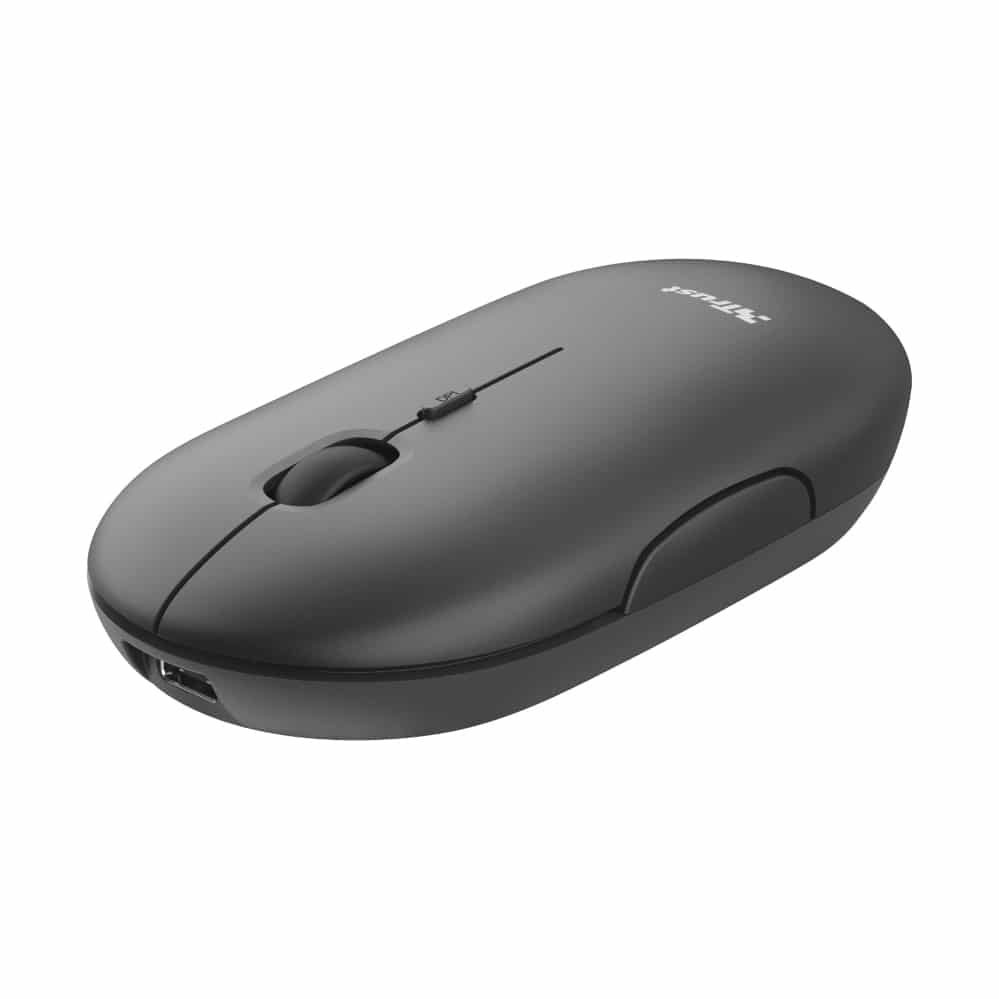 Trust Puck Draadloze Muis - Multi-device muis – USB en Bluetooth verbinding – 1600 DPI – Grijs