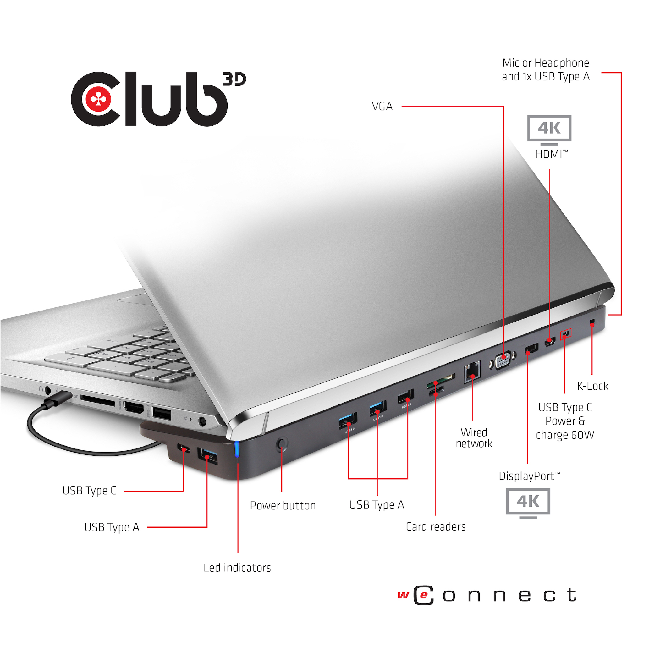 CLUB3D Club 3D USB Type-C Dockingstation – Verbind 3 Schermen & Laad Je Laptop Snel met 100W + Gratis charger inbegrepen - Afbeelding 4