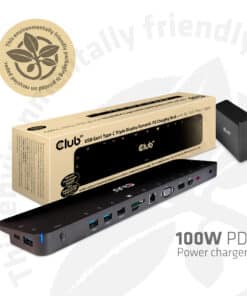 CLUB3D Club 3D USB Type-C Dockingstation – Verbind 3 Schermen & Laad Je Laptop Snel met 100W + Gratis charger inbegrepen