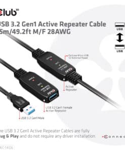 CLUB3D USB 3.2 Gen1 Active Repeater Cable 15m/ 49.2 ft M/F 28AWG - Afbeelding 4