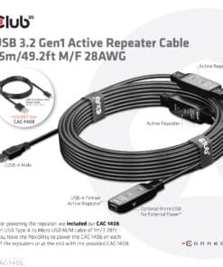 CLUB3D USB 3.2 Gen1 Active Repeater Cable 15m/ 49.2 ft M/F 28AWG - Afbeelding 7