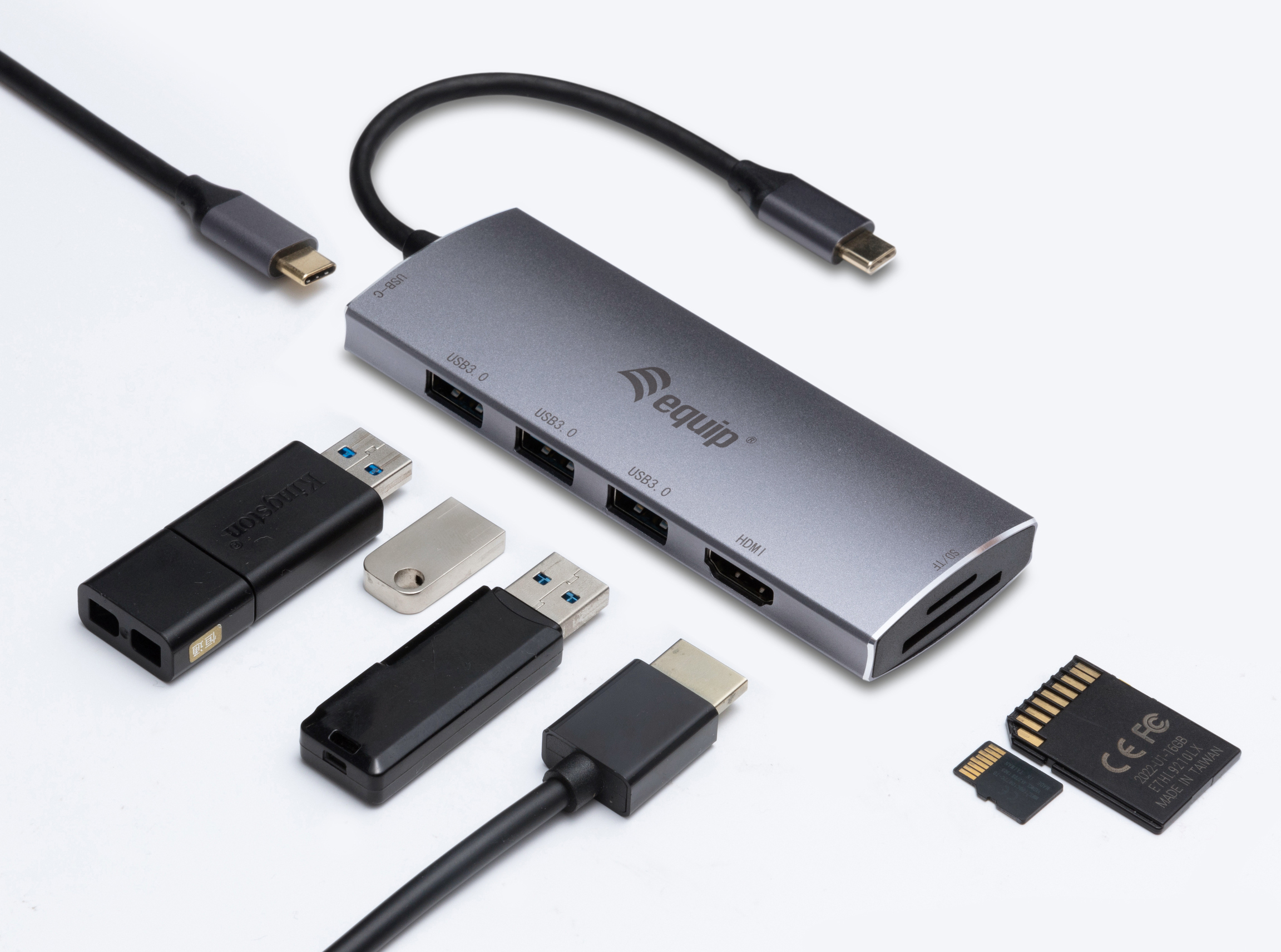 Equip USB-C 7 in 1 multifunctionele adapter, HDMI, USB 3.0, TF/MICRO SD, 60W USB PD - Afbeelding 3