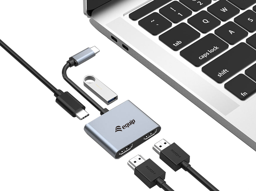Equip USB-C 4 in 1 dubbele HDMI-adapter, USB 3.0, 100W USB PD - Afbeelding 2