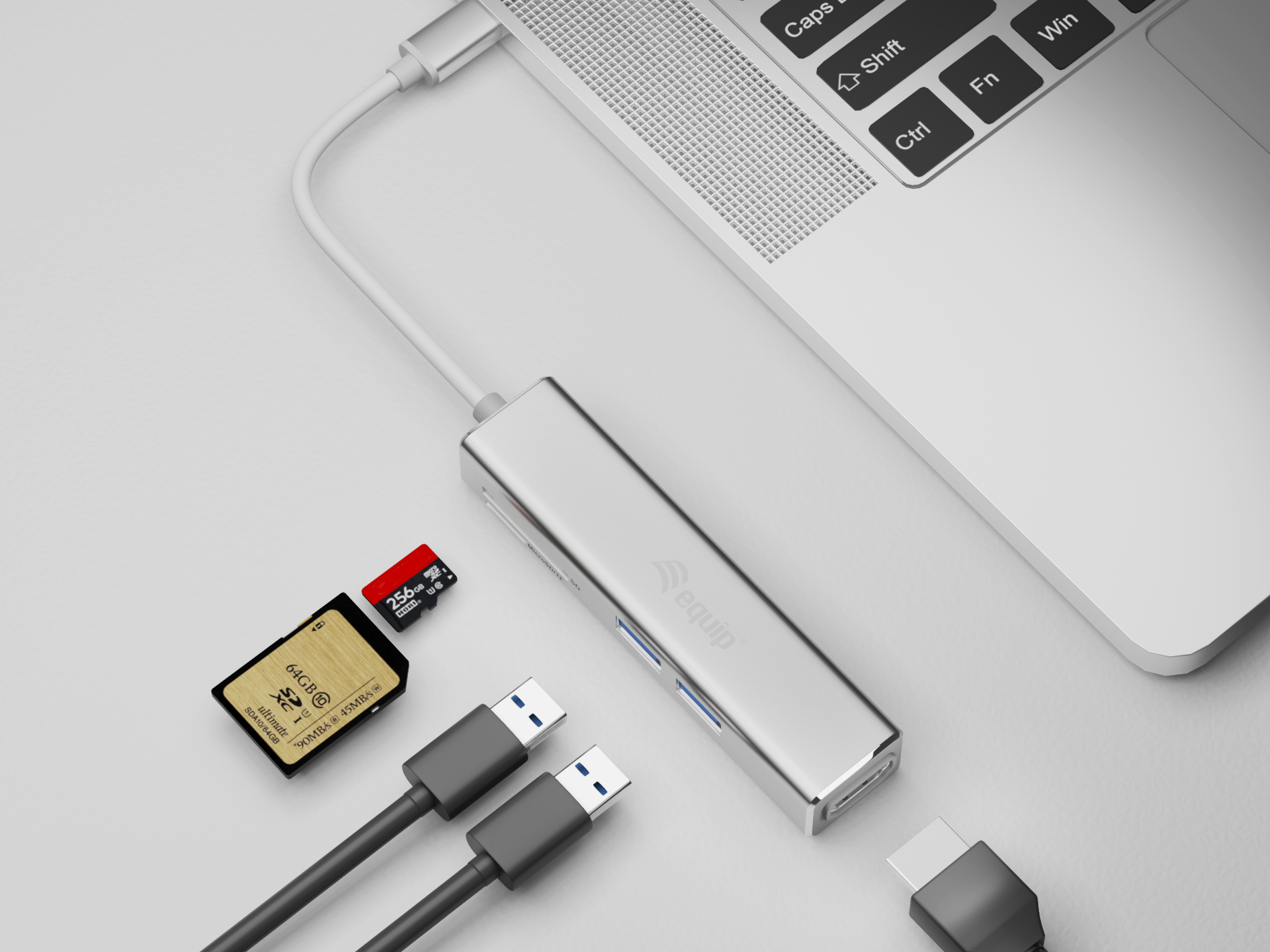 Equip USB-C 5 in 1 multifunctionele adapter, HDMI, USB 3.2 Gen 1, TF/Micro SD