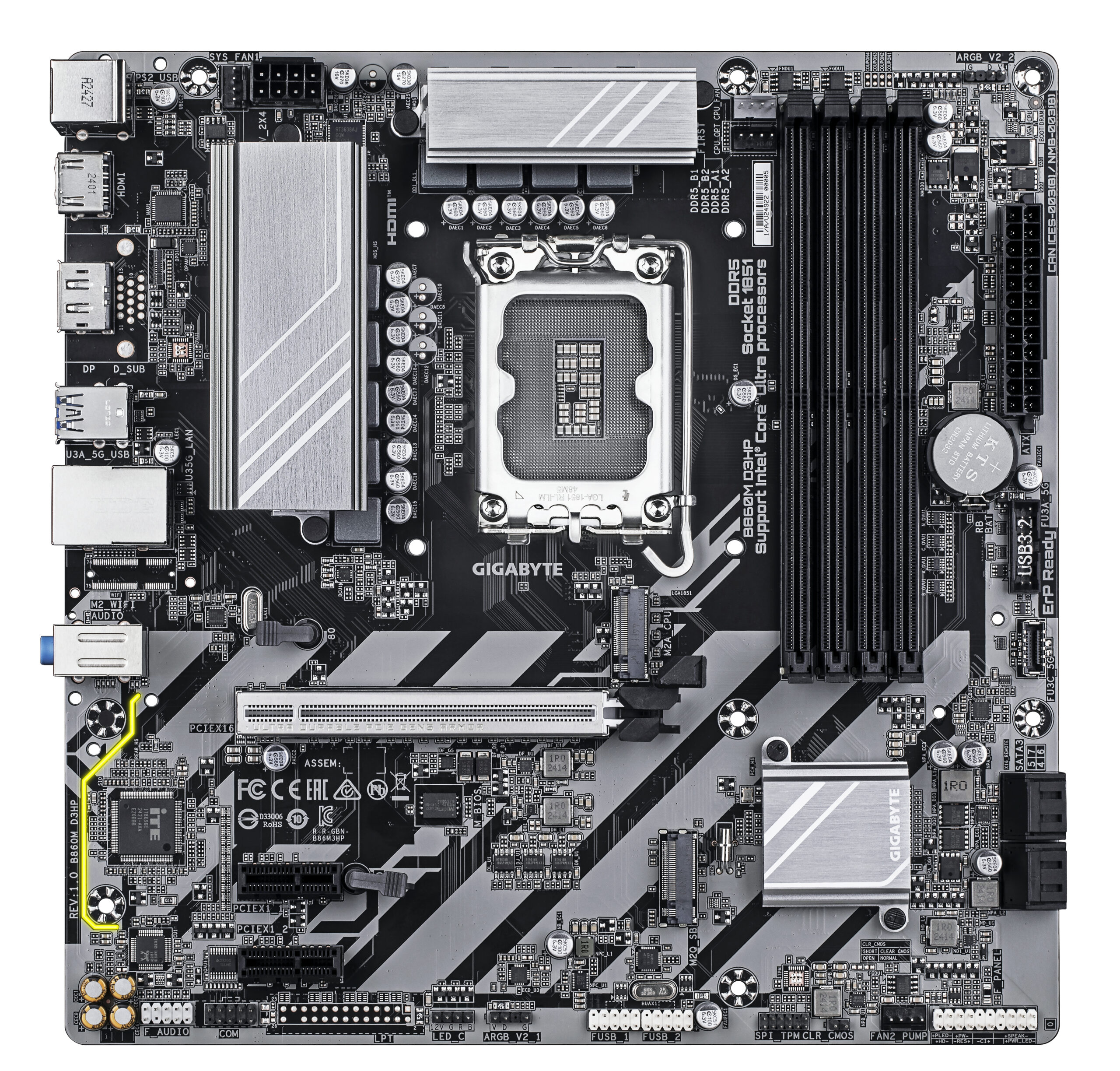GIGABYTE B860M D3HP moederbord Intel B860 LGA 1851 (Socket V1) micro ATX - Afbeelding 2
