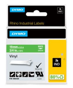 DYMO Rhino industriële Vinyl Labels | 19 mm x 5,5 m | witte afdruk op groen | zelfklevende labels voor Rhino & LabelManager labelprinters