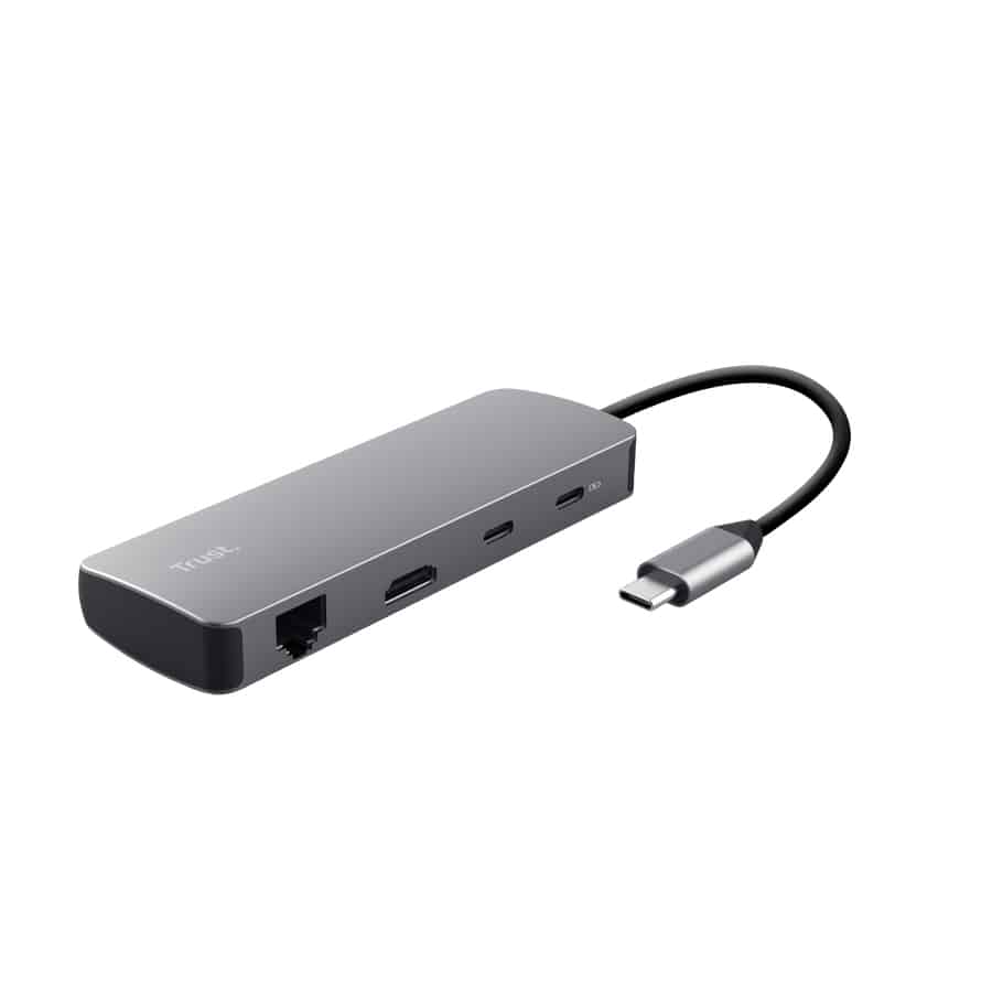 Trust Dalyx 8-in-1 USB-C Multiport Adapter - USB-C hub – HDMI en Ethernet – Power Delivery ondersteuning – Grijs
