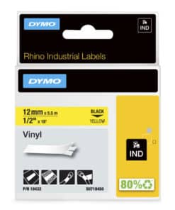 DYMO Rhino industriële Vinyl Labels | 12 mm x 5,5 m | zwarte afdruk op geel | zelfklevende labels voor Rhino & LabelManager labelprinters