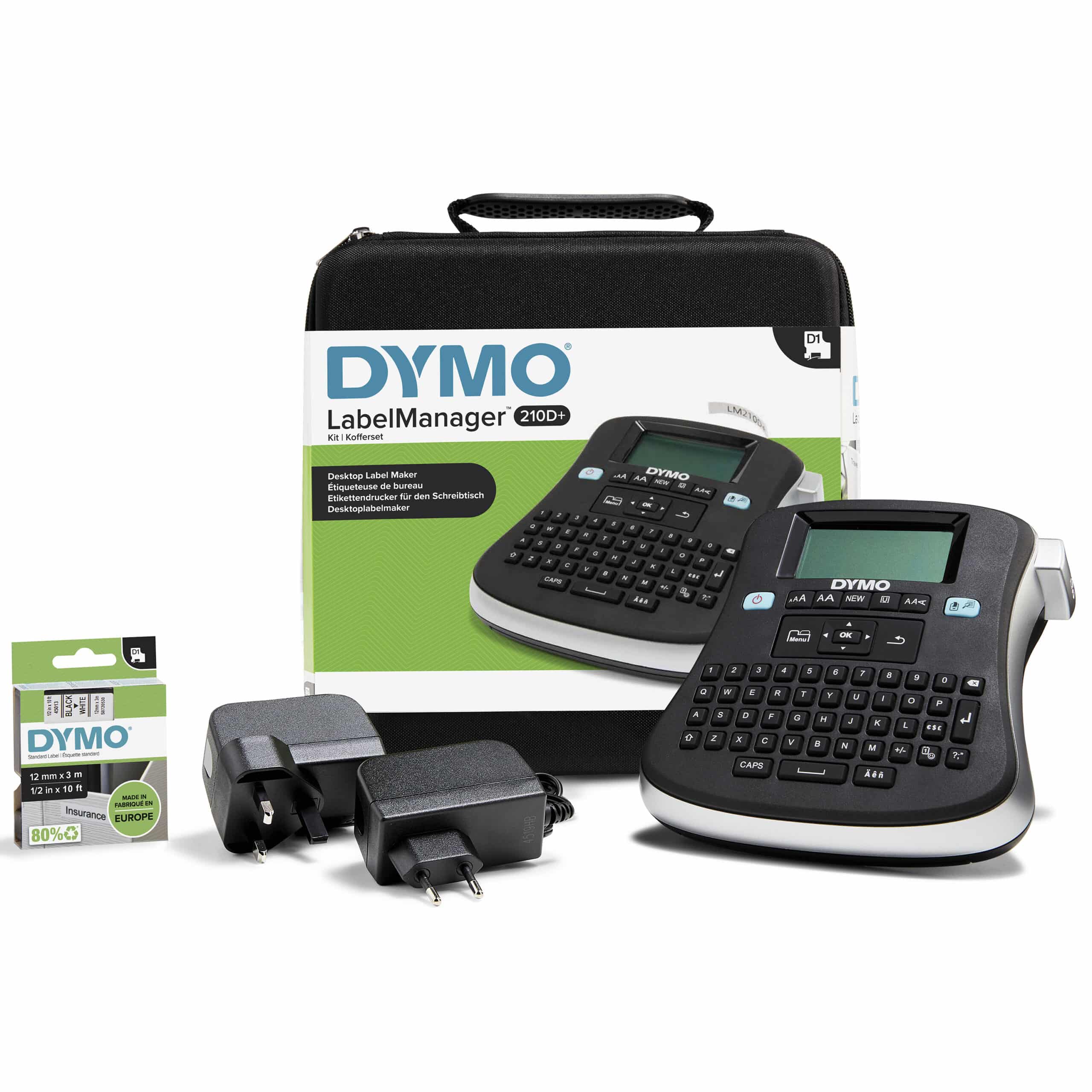 DYMO LabelManager Draagbare 210D+-labelmakerkit | QWERTY-toetsenbord | met zwart-witte D1-labels van 12 mm en een draagkoffer - Afbeelding 2