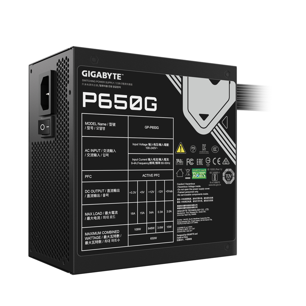 GIGABYTE GP-P650G power supply unit 650 W 20+4 pin ATX ATX Zwart - Afbeelding 4