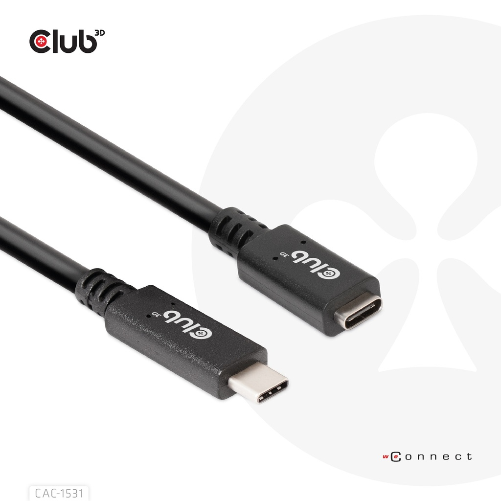 CLUB3D USB Gen1 Type-C Extensie kabel 5Gbps 60W(20V/3A) 4K60Hz M/F 1m/3.28ft - Afbeelding 8