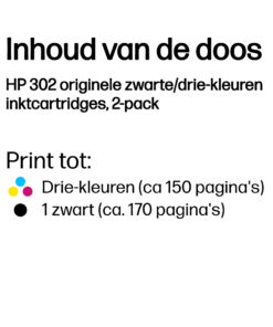 HP 302 originele zwarte/drie-kleuren inktcartridges, 2-pack - Afbeelding 2