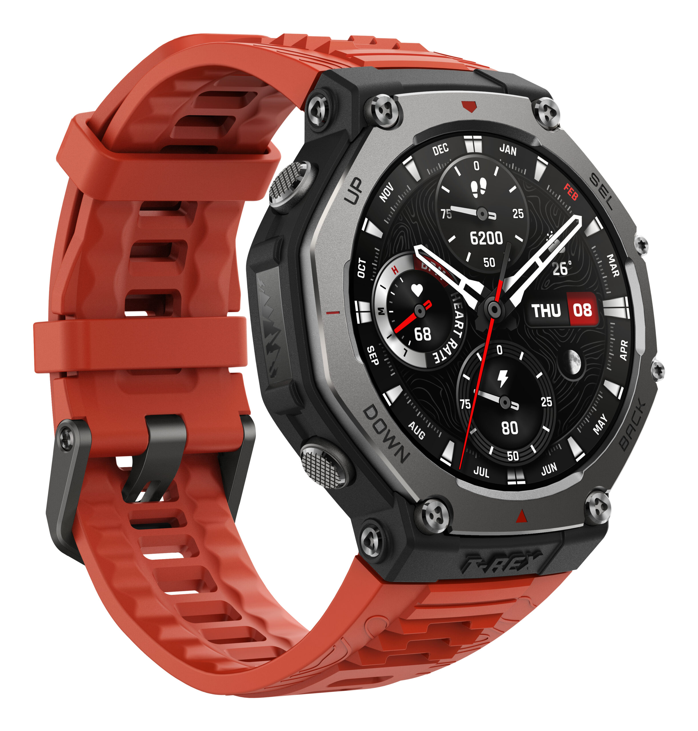 Amazfit T-Rex 3 Lava 3,81 cm (1.5") AMOLED 48.5 mm Digitaal 480 x 480 Pixels Touchscreen Zwart, Roestvrijstaal GPS - Afbeelding 4