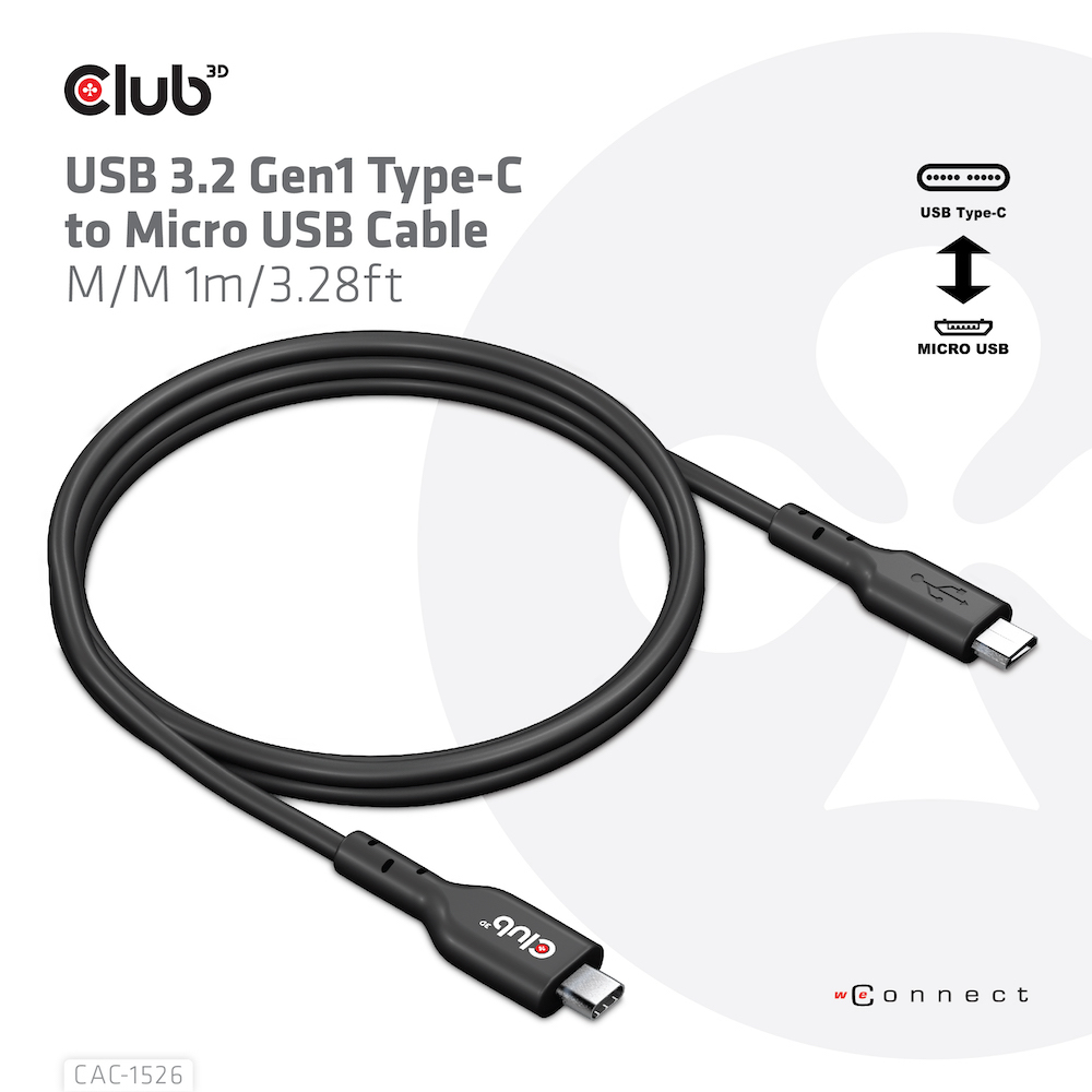 CLUB3D USB 3.2 Gen1 Type-C to Micro USB Cable M/M 1m /3.28ft - Afbeelding 3