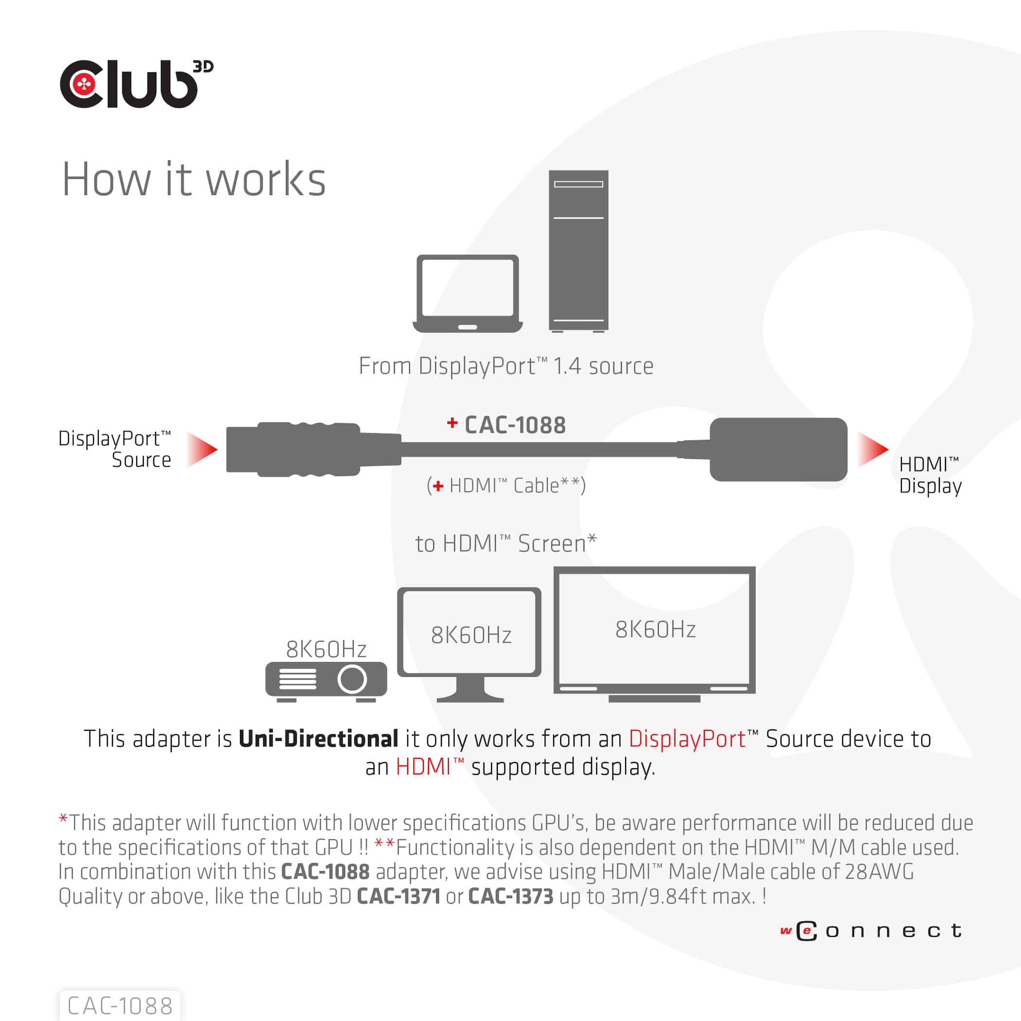 CLUB3D DisplayPort1.4 to HDMI 4K120Hz/8K60Hz HDR Active adapter M/F - Afbeelding 4