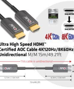 CLUB3D Ultra High Speed ​​HDMI 2.1™ gecertificeerde AOC-kabel 4K120Hz/8K60Hz Unidirectioneel M/M 15m - Afbeelding 3
