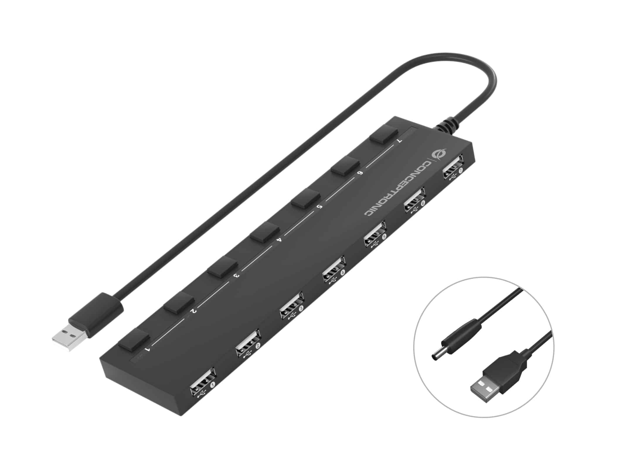 Conceptronic HUBBIES08B interface hub USB 2.0 480 Mbit/s Zwart - Afbeelding 3