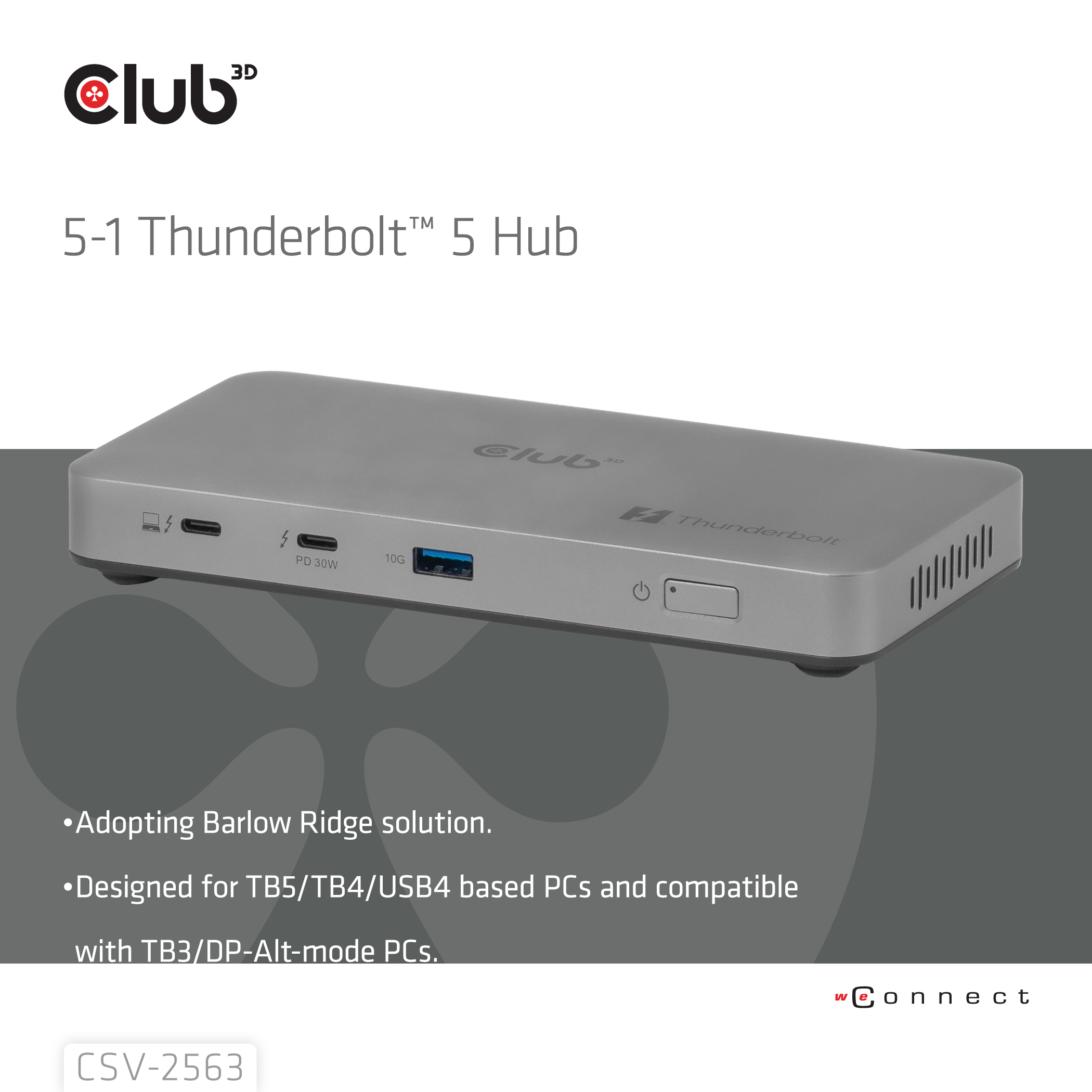 CLUB3D CSV-2563 5-1 Thunderbolt™ 5 Hub Triple video 5K60Hz Thunderbolt™ Share Certifi ed 180W - Afbeelding 2