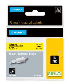 DYMO Rhino industriële Heat-Shrink Tube-labels | 12 mm x 1,5 m | zwarte afdruk op geel | voor Rhino labelprinters
