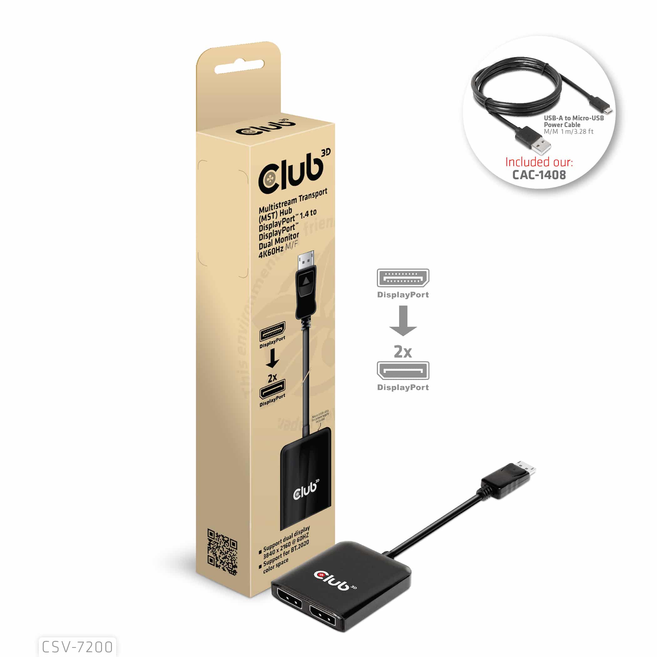 CLUB3D MST hub DisplayPort 1.4 to DisplayPort + HDMI 4K60Hz M/F - Afbeelding 2