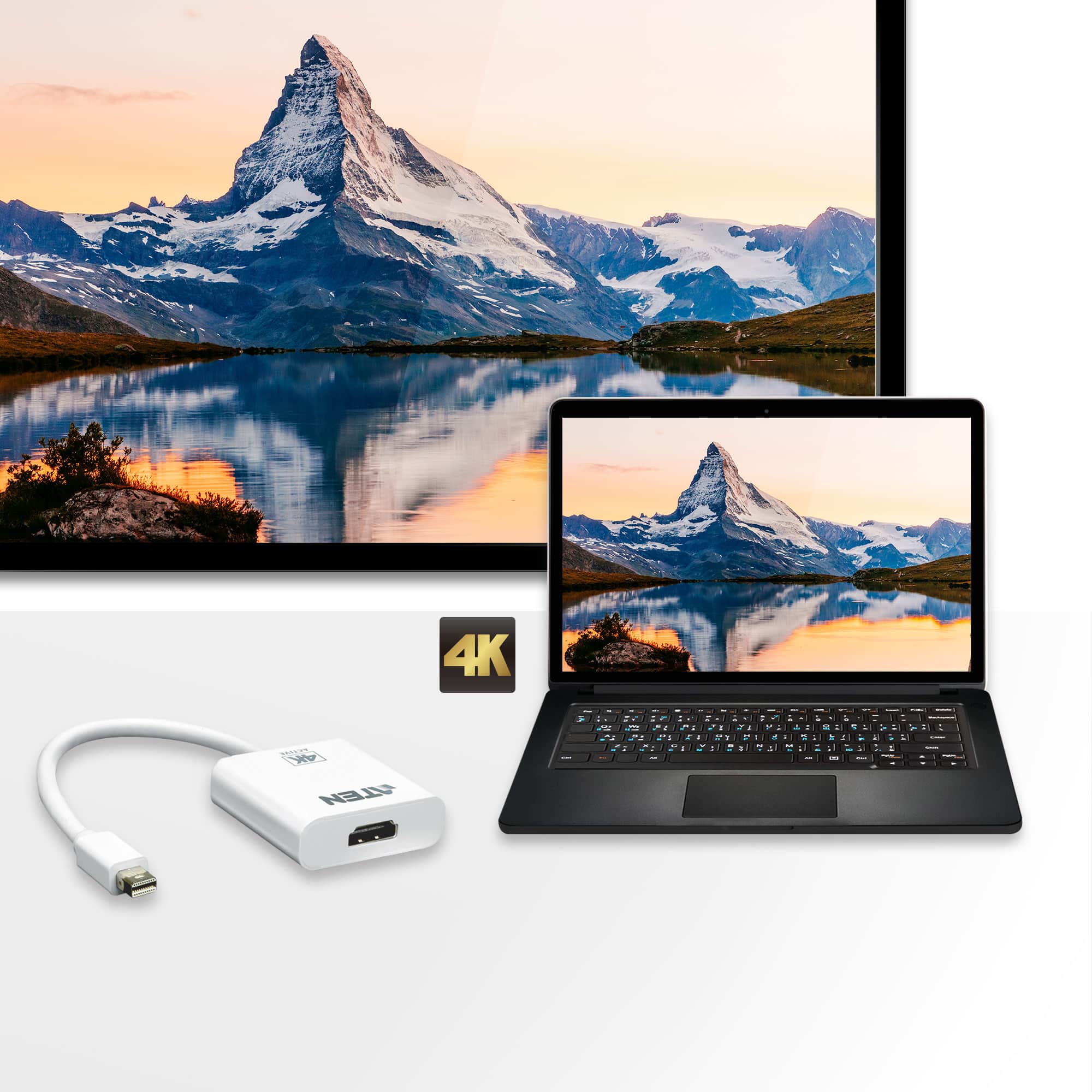 ATEN Mini DisplayPort naar 4K HDMI actieve adapter - Afbeelding 2