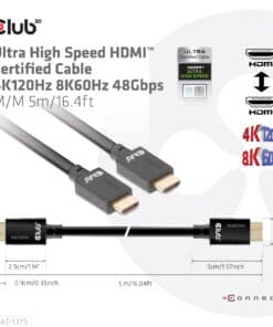 CLUB3D Ultra High Speed HDMI™2.1 gecertificeerde kabel 4K120Hz, 144Hz 48Gbps M/V 5 Meter - Afbeelding 6