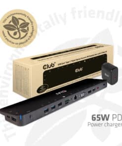 CLUB3D UNIVERSEEL USB Gen1 Type-C Triple Display Dockstation met 65 Watt voor het opladen van een lichte laptop * 1x VGA, 1x HDMI, 1x DP* ( DP ALT MODUS)