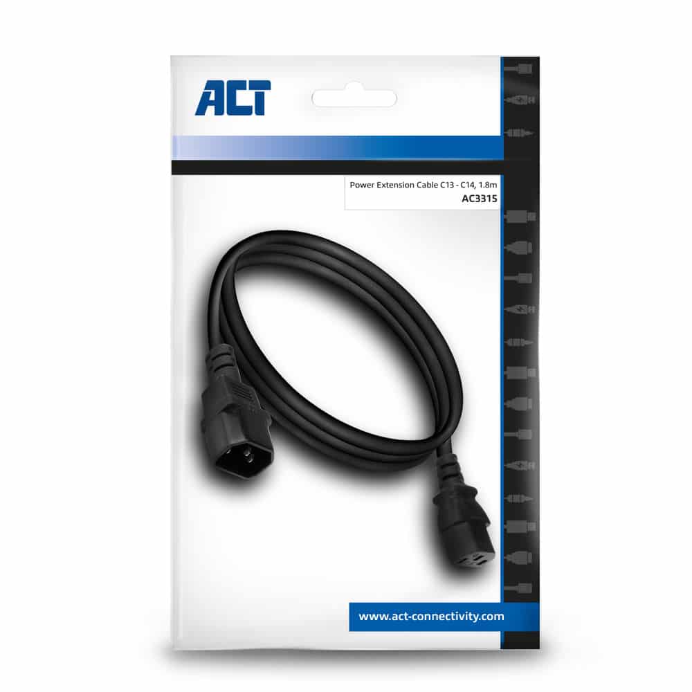 ACT Voedingskabel C13 - C14 zwart 1,8 m - Afbeelding 4
