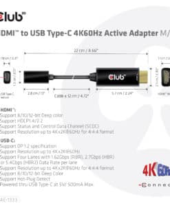 CLUB3D HDMI to USB Type-C 4K60Hz Active Adapter M/F - Afbeelding 4