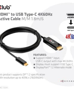 CLUB3D HDMI to USB Type-C 4K60Hz Active Cable M/M 1.8m/6 ft - Afbeelding 3