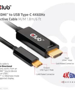 CLUB3D HDMI to USB Type-C 4K60Hz Active Cable M/M 1.8m/6 ft - Afbeelding 6