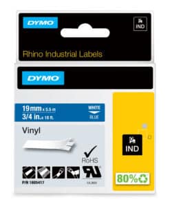 DYMO Rhino industriële Vinyl Labels | 19 mm x 5,5 m | witte afdruk op blauw | zelfklevende labels voor Rhino & LabelManager labelprinters