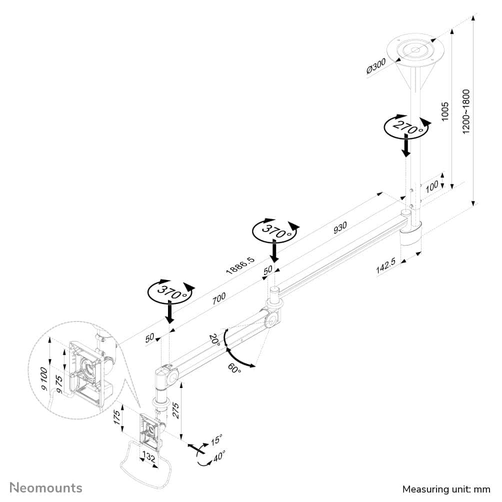 Neomounts FPMA-HAC100 Medische monitorarm plafond 10-24" - h 0-170 cm - gasveer - Afbeelding 3