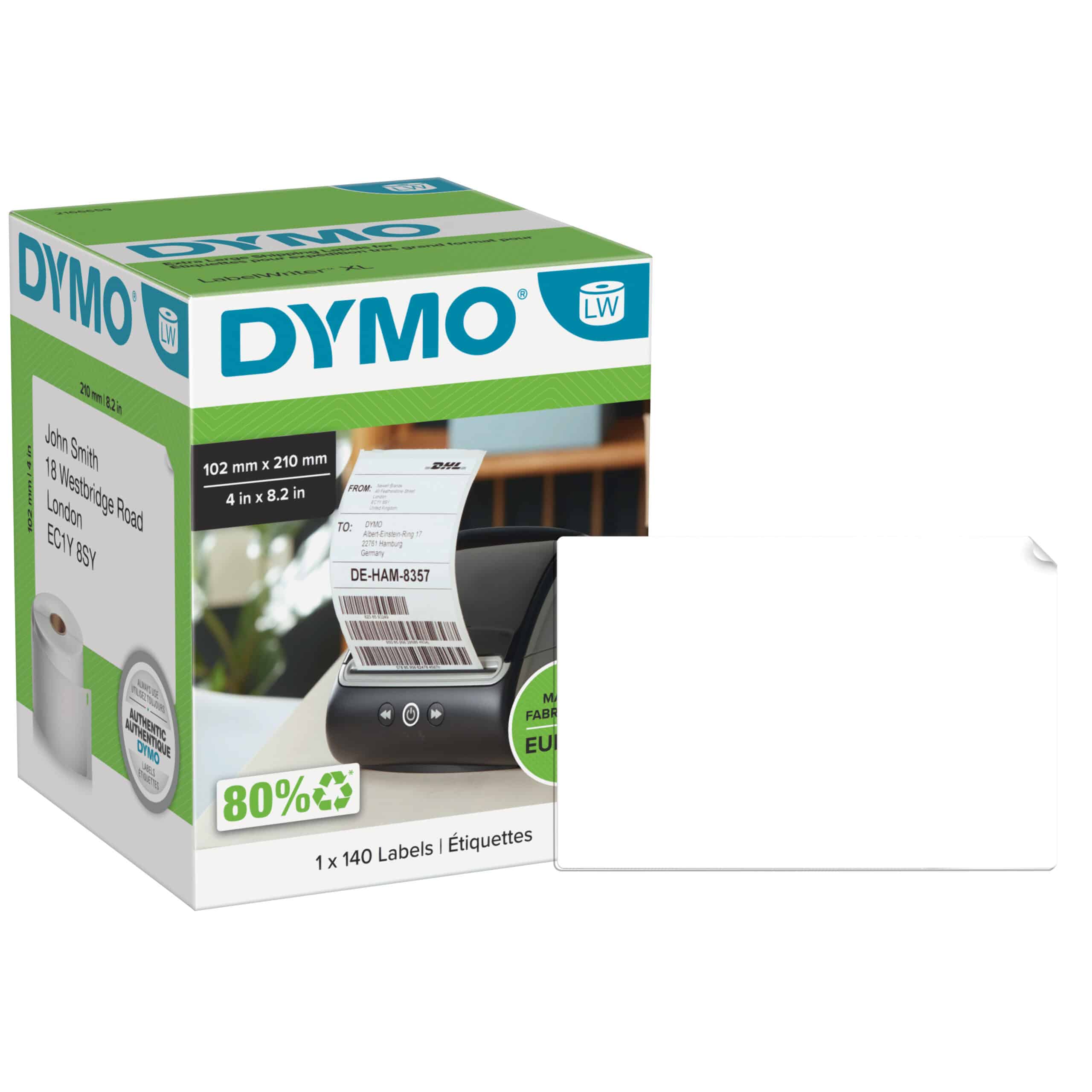 DYMO originele LabelWriter DHL labels voor hoge capaciteit | 102 mm x 210 mm| 140 postlabels | zelfklevende etiketten voor de LabelWriter 4XL/5XL labelprinters - Afbeelding 5