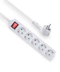 ACT Stekkerdoos met lichtgevende schakelaar en platte stekker, 5 sockets, 1,5 m, wit