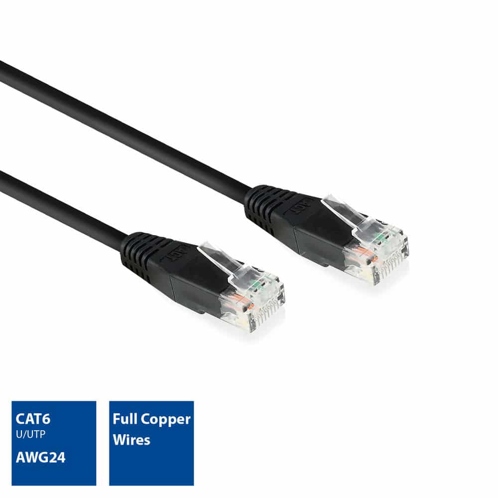 ACT Zwart 2,0 meter U/UTP CAT6 patchkabel met RJ45 connectoren - Afbeelding 2