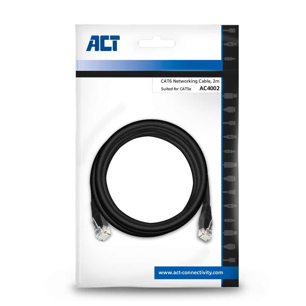 ACT Zwart 2,0 meter U/UTP CAT6 patchkabel met RJ45 connectoren - Afbeelding 7
