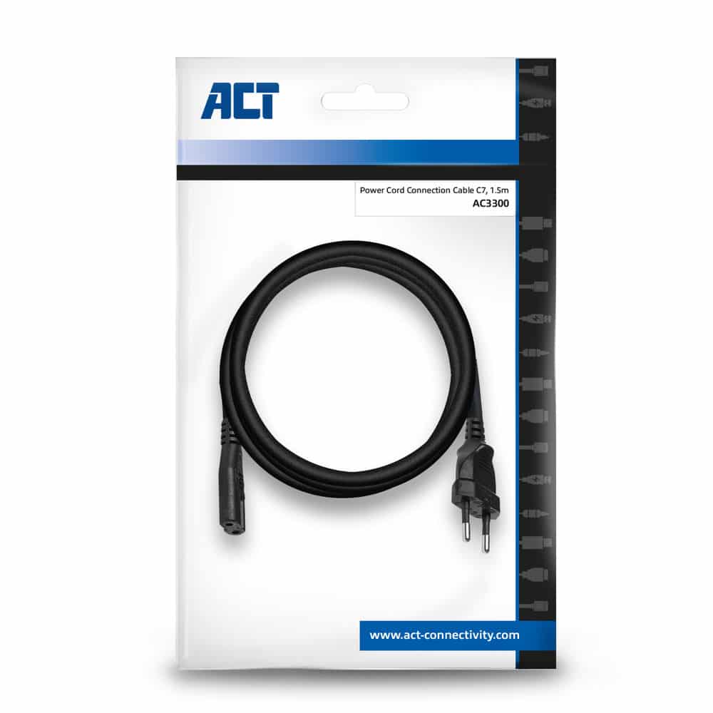 ACT Netsnoer Euro male - C7 female zwart 1,5 m - Afbeelding 2