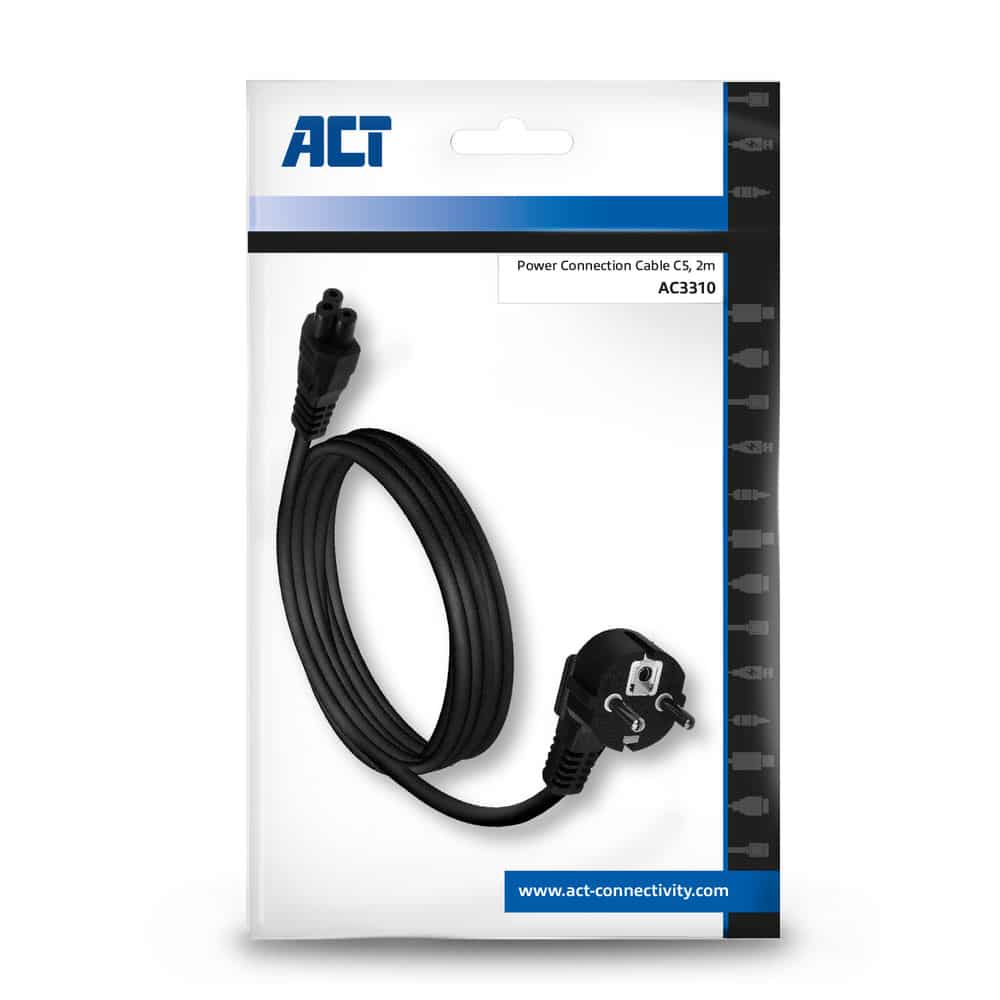 ACT Netsnoer CEE7/7 male (haaks) - C5 zwart 2 m - Afbeelding 3