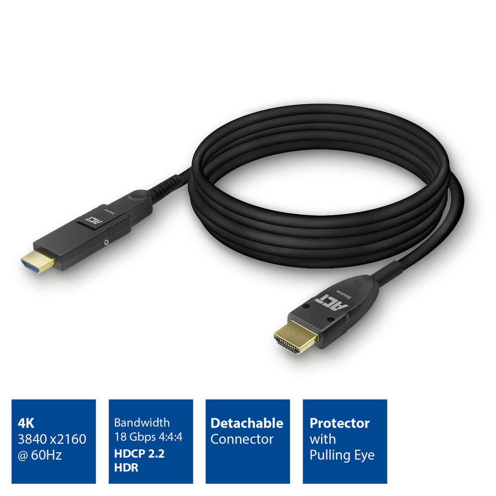 ACT 15 meter HDMI High Speed 4K Active Optical Cable met afneembare connector v2.0 HDMI-A male - HDMI-A male - Afbeelding 2