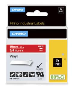DYMO Rhino industriële Vinyl Labels | 19 mm x 5,5 m | witte afdruk op rood | zelfklevende labels voor Rhino & LabelManager labelprinters