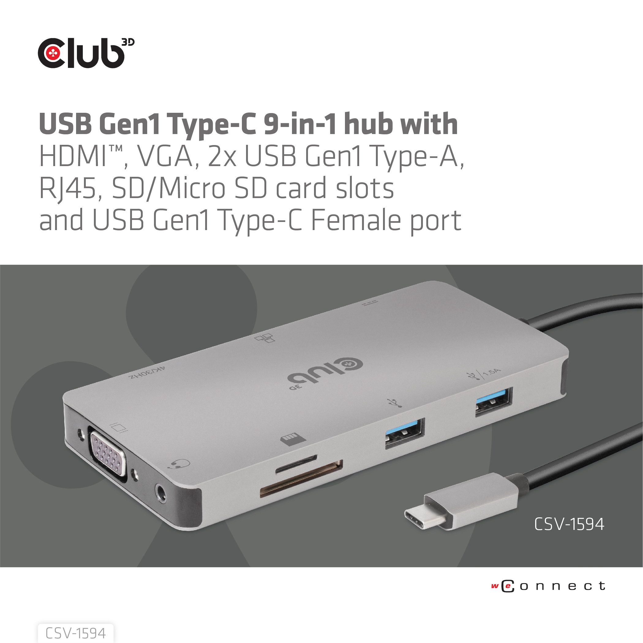 CLUB3D Type-C 9-in-1 hub with HDMI, VGA, 2x USB Gen1 Type-A,RJ45,SD/Micro SD card slots and USB Type-C oplaad mogelijkheid tot max 100Watt( Ook geschikt voor Apple M1 en Thunderbolt 3) - Afbeelding 7
