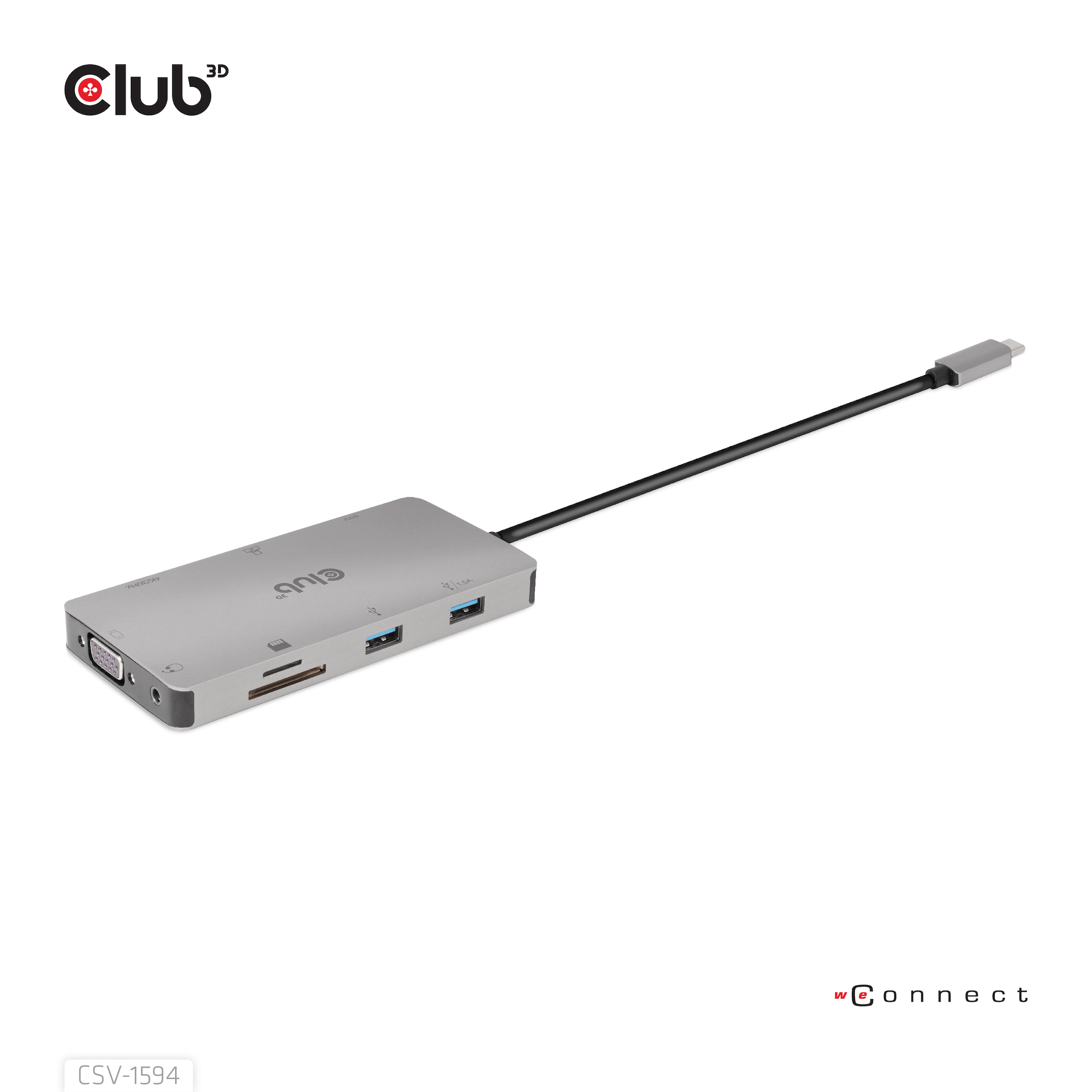 CLUB3D Type-C 9-in-1 hub with HDMI, VGA, 2x USB Gen1 Type-A,RJ45,SD/Micro SD card slots and USB Type-C oplaad mogelijkheid tot max 100Watt( Ook geschikt voor Apple M1 en Thunderbolt 3) - Afbeelding 3
