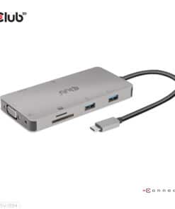 CLUB3D Type-C 9-in-1 hub with HDMI, VGA, 2x USB Gen1 Type-A,RJ45,SD/Micro SD card slots and USB Type-C oplaad mogelijkheid tot max 100Watt( Ook geschikt voor Apple M1 en Thunderbolt 3)