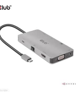 CLUB3D Type-C 9-in-1 hub with HDMI, VGA, 2x USB Gen1 Type-A,RJ45,SD/Micro SD card slots and USB Type-C oplaad mogelijkheid tot max 100Watt( Ook geschikt voor Apple M1 en Thunderbolt 3) - Afbeelding 2