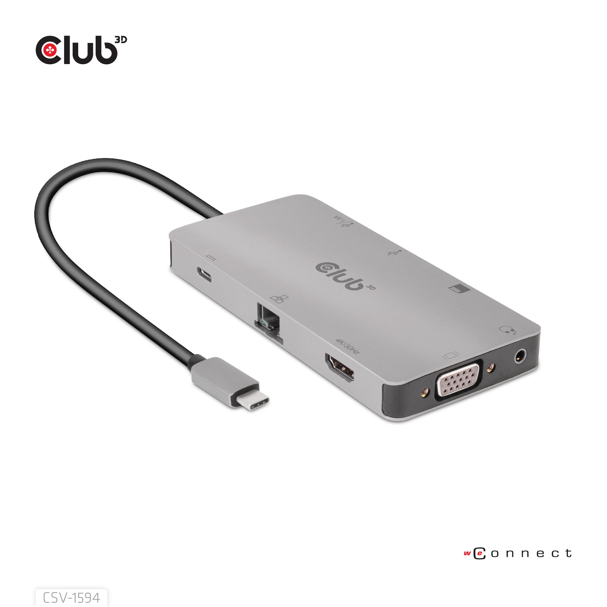 CLUB3D Type-C 9-in-1 hub with HDMI, VGA, 2x USB Gen1 Type-A,RJ45,SD/Micro SD card slots and USB Type-C oplaad mogelijkheid tot max 100Watt( Ook geschikt voor Apple M1 en Thunderbolt 3) - Afbeelding 2