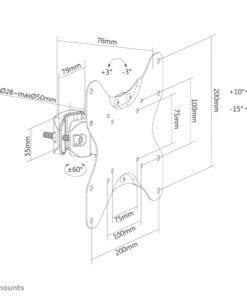 Neomounts FL40-430BL12 Screen Pole Clamp/Truss Mount, 1 pivot, 23-42", 25kg, 200x200mm